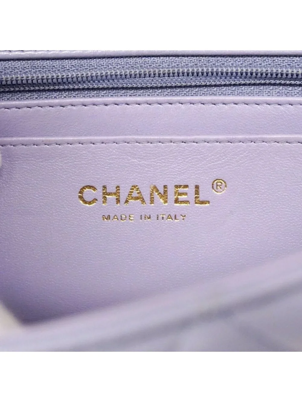 Chanel Shoulder Bag Quilted Top Handle Lambskin Purple Champagne Gold 2-Way Back